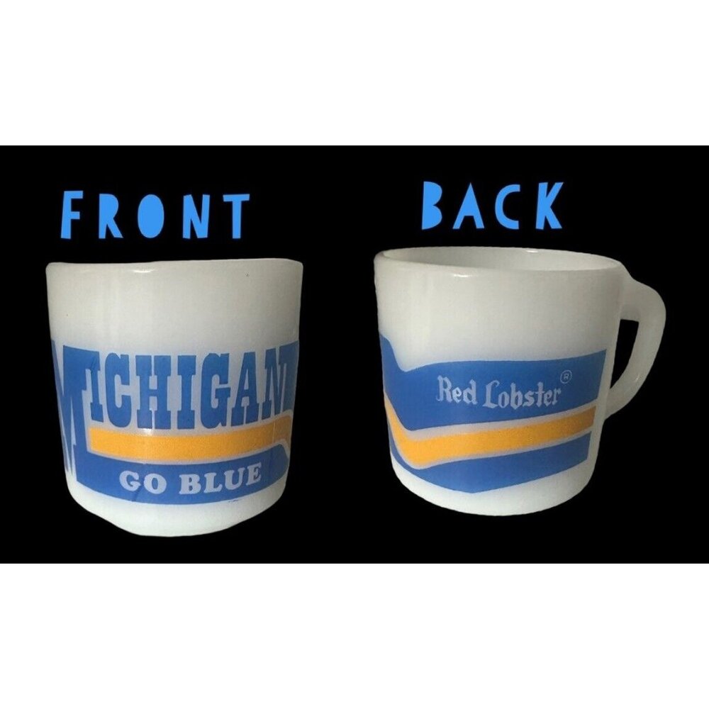 VTG Federal Milk Glass Mug Michigan Wolverines MU Red Lobster White GO BLUE RARE